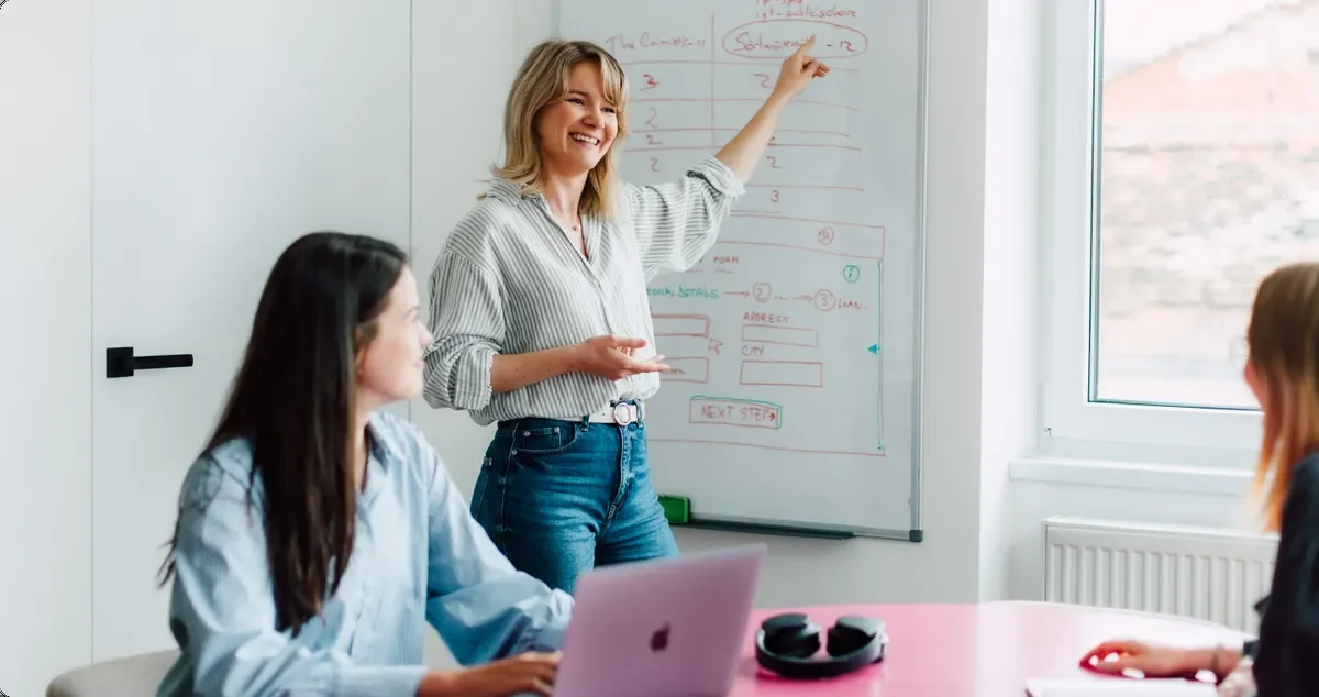 A product strategy session at the whiteboard